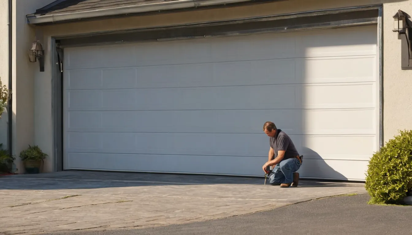 Garage door provider checking track alignment on a home garage door in Lakeville